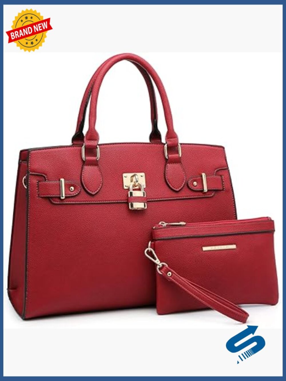 Vegan Leather Satchel Tote with Matching Clutch